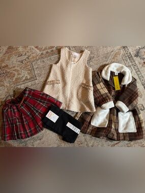 Girls Bundle Includes Cream Bouclé Vest - Stylish Layering Piece, Skirt, Dress